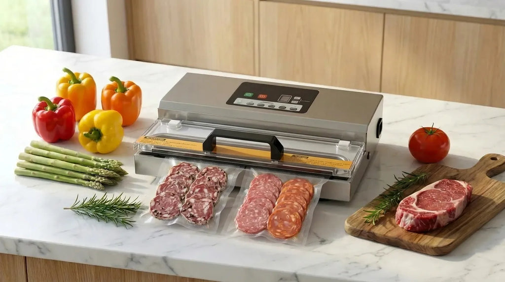 Vakuummaskin som vakuumförpackar korv