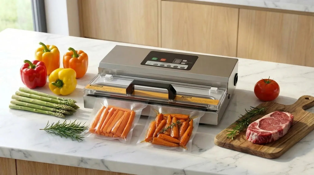 Vakuummaskin som vakuumförpackar morötter
